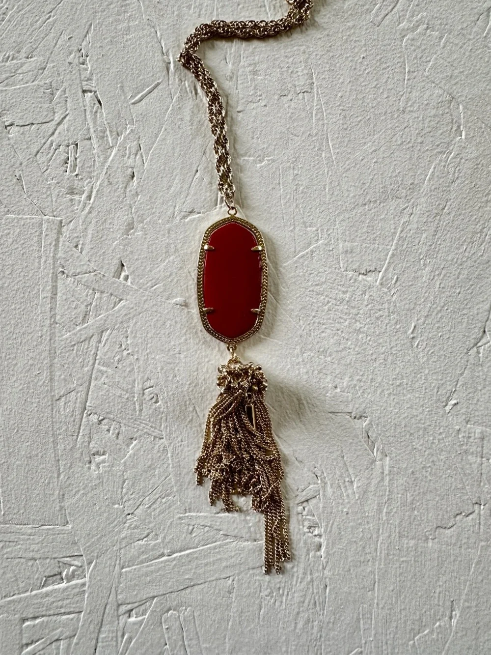 Kendra Scott Rayne Tassel Bright Red Pendant Gold Tone Long Necklace